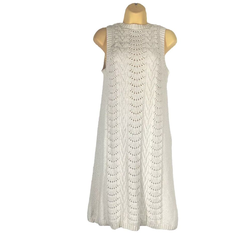 Fossil Sweater Dress Small Vintage Cream Sleeveless Lined Cozy Chunky Classic